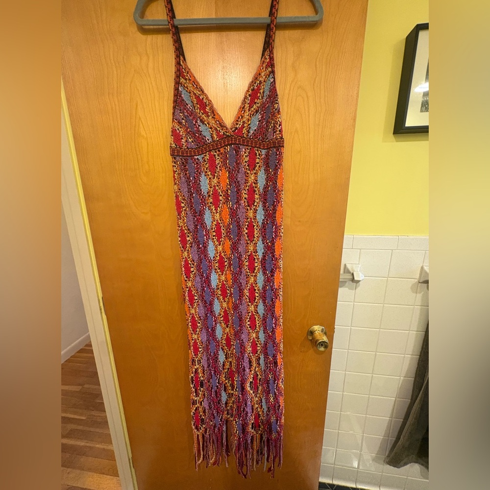 Zara Multicolor Knit Maxi Dress with V-Neck